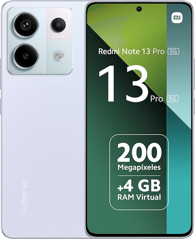 Xiaomi Redmi Note 13 Pro 5G- Smartphone 8+128GB, Snapdragon 7s, Pantalla AMOLED de 6,67 Pulgadas, 120Hz, Cámara Ultra Clara de 200MP con OIS, 5000mAh, 67W Turbo Carga, Púrpura [Versión Global]