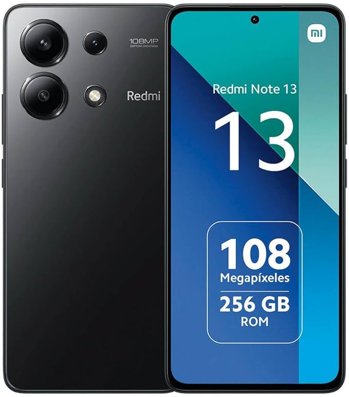 Smartphone Xiaomi Redmi Note 13 4G desbloqueado, 8 GB+256 GB Octa-core, pantalla AMOLED, 6,67", 120 Ge, cámara triple 108 MP, Snapdragon 685, batería de 5000 mAh, 33 W, carga rápida (negro