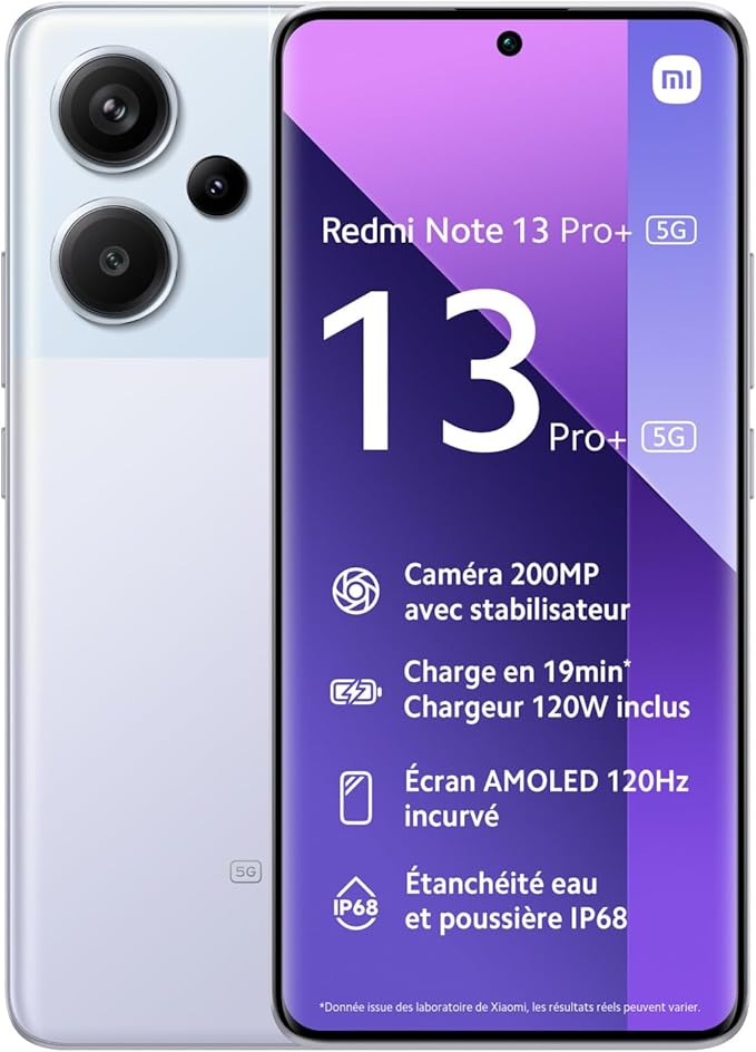 Xiaomi Redmi Note 13 Pro+ 5G - Smartphone 12+512GB, Pantalla OLED de 6,67 Pulgadas, Octa Core Dimensity 7200 Ultra, Cámara de 200MP con OIS, 5000mAh, Carga de 120W, Púrpura [Versión Global]