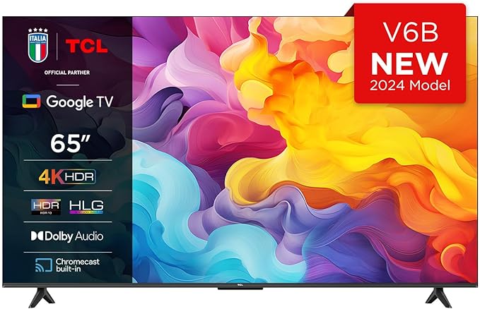 TCL 65V6B 65" 4K Ultra HD, HDR TV, Smart TV Powered by Google TV (Dolby Audio, Motion Clarity, Control por Voz, Compatible con Google Assistant, Chromecast Integrado)