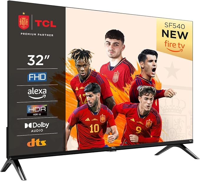 TCL 32SF540-32" FHD Smart TV - HDR & HLG-Dolby Audio-DTS Virtual X-Bezel-Less-Dual-Band WiFi 5 - con Fire OS 7 System - Frente de metal oscuro cepillado