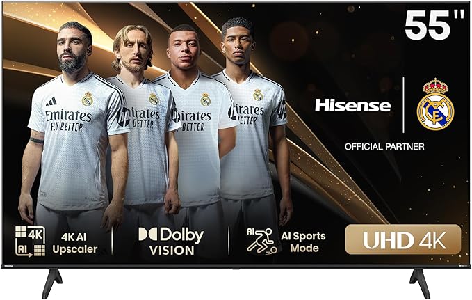 Hisense 55E6NT- UHD 4K,VIDAA Smart TV, 55 Pulgadas, Dolby Vision, Modo Juego Plus, DTS Virtual X, Control por Voz televisor, Doble Control de Volumen, Auto ordenación Canales TDT (Nuevo 2024)