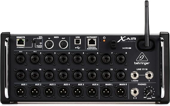 Behringer X AIR XR18 Mezclador digital de 18 canales y 12 buses para tabletas iPad/Android con 16 preamplificadores Midas programables, módulo Wifi integrado e interfaz de audio USB multicanal