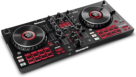 Numark Mixtrack Platinum FX - Controlador DJ para Serato DJ con control de 4 secciones, mezclador DJ, interfaz de audio incorporada, pantallas en las ruedas de selección y paletas de efectos