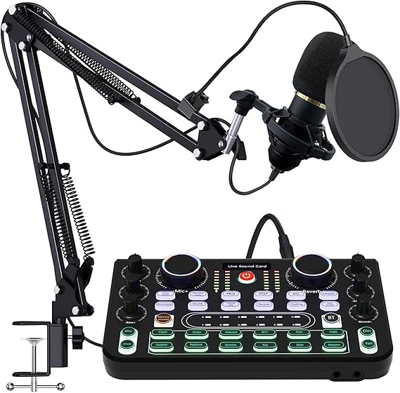 Kit de Mezcladores RUBEHOOW con Tarjeta de Sonido en Vivo, Controlador DJ y Micrófono BM800 para Live, Grabación, PC, Karaoke y Juegos de Voz