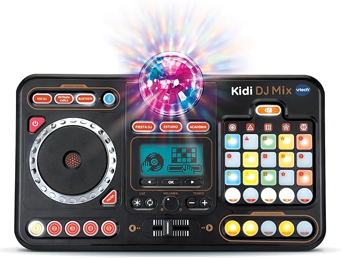 VTech - Kidi DJ Mix, Mesa de mezclas electrónica para niños 10 en 1, Bluetooth, Efectos de sonido, Luces, Bola de discoteca, Aprendizajes y juegos, Regalo para niños +6 años, Versión ESP