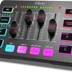 FIFINE Mezclador de Audio, RGB Streaming Gaming Audio Mixer PC con Interfaz de XLR, Gaming Audio Mixer con Control Individual, Control de Volumen, Botón de Silencio, Alimentación Phantom de 48V