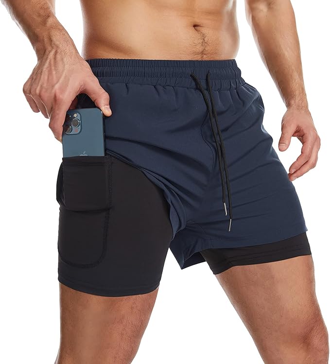 Danfiki Pantalones Cortos de Running para Hombre con Bolsillo para teléfono Entrenamiento Ligeros de Secado rápido