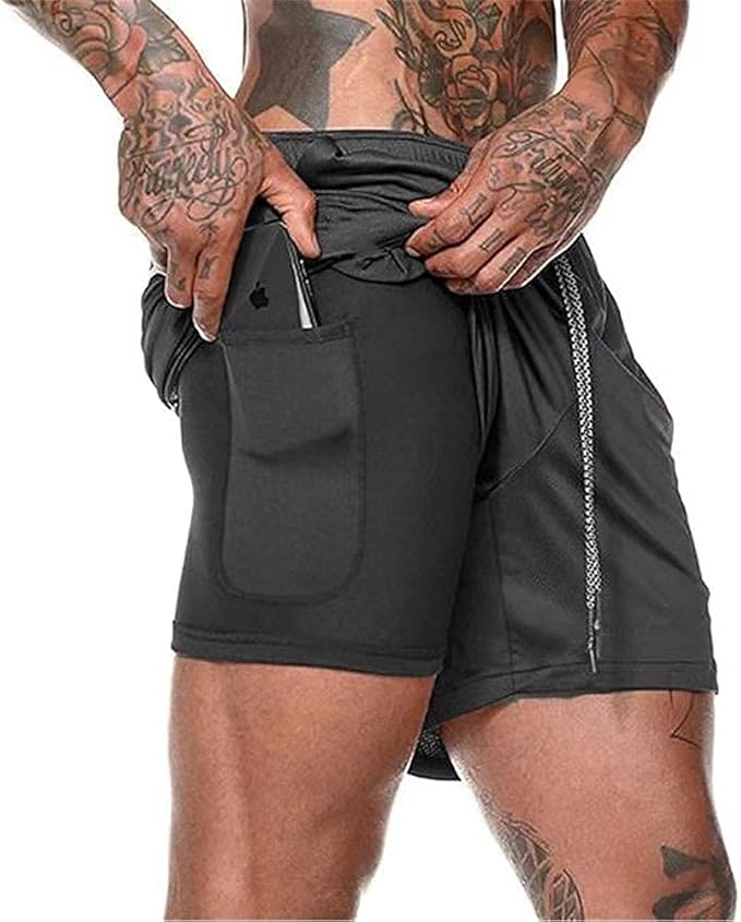 XDSP Pantalón Corto para Hombre,Pantalones Cortos Deportivos para Correr 2 en 1 con Compresión Interna y Bolsillo para Hombres