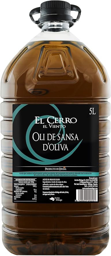 Aceite de Orujo de Oliva EL CERRO EL VIENTO PET Garrafa Transparente Asa Negra 5L