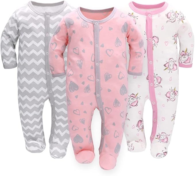 3 piezas mamelucos para bebés pijama de bebé saco de dormir de algodón con pies con botones Gr.56 62 68 para niñas recién nacidas