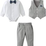 Baby Boys Conjunto de Ropa Traje Formal 0-24 meses Bebé Niño Caballero Mangas Largas Camisas + Pantalones + Corbata de Moño Niño Caballeros Bautismo Boda Conjuntos de Ropa