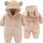 Yaopelky Bebé recién nacido oso Snowsuit bebé de lana Romper bebé con capucha mono de invierno ropa de abrigo para las niñas los niños 0-12M