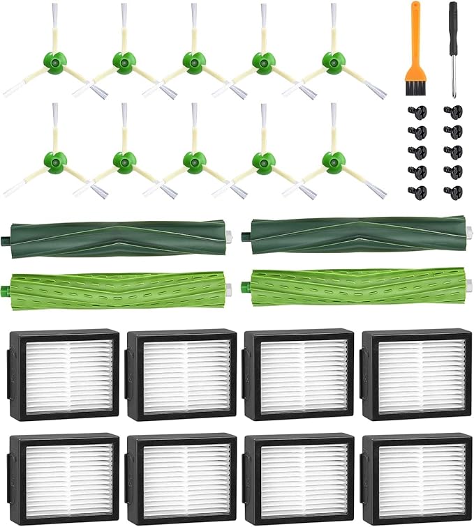 Accesorios de Recambios Compatibles con iRobot Roomba E I J Series,E5 E6 i7 i7+ i3 i3+ i4 i4+ i6 i6+ j7, Kit de Repuestos para Roomba Aspiradora,4 Cepillos de Goma,8 Filtro,10 Cepillo Lateral