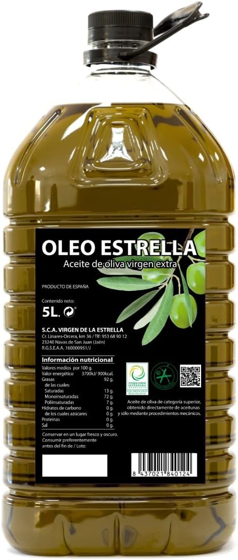 Aceite de Oliva Virgen Extra 5 Litros Picual Oleo Estrella | Aceite de Oliva Virgen Extra de Jaén | Aceite Oliva Virgen Extra 5 Litros