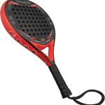 XQMax - Raqueta Thunder Padel 2.0 Negro/Rojo, para principiantes + muñequera, forma redonda + punto dulce, carbono, fibra de vidrio y espuma