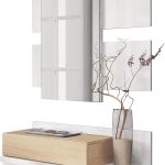 Habitdesign Recibidor con cajón y Espejo, Mueble de Entrada, Modelo Tekkan, Acabado en Blanco Artik y Roble Canadian, Medidas: 75 cm (Ancho) x 116 cm (Alto) x 29 cm (Fondo)