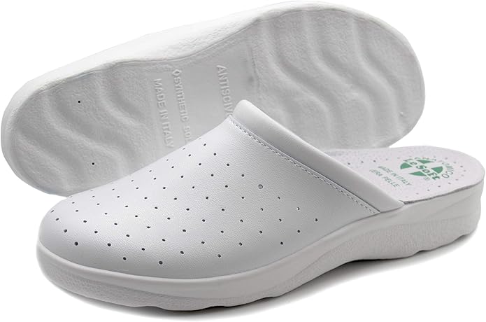 Chanclas sanitarias anatómicas para Hombre y Mujer, Zapatillas ortopédicas cómodas con Parte Superior de Piel auténtica Perforada