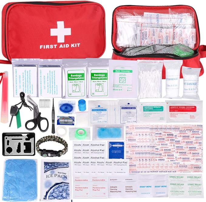 Botiquín de Primeros Auxilios de 200 Piezas,con Hielo, Manta de Emergencia,Máscara de RCP, Survival Tools Kit Bolsa Médica Emergencias para Coche, Hogar, Camping, Caza, Viajes, Aire Libre