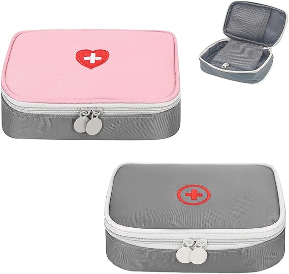 CPYJW 2 Piezas Botiquín de Primeros Auxilios,Mini Kit Primeros Auxilios Bolsa Médica Bolso de para Hogar Deportes Senderismo Supervivencia Emergencias Viajes Camping (Rosa, Gris)