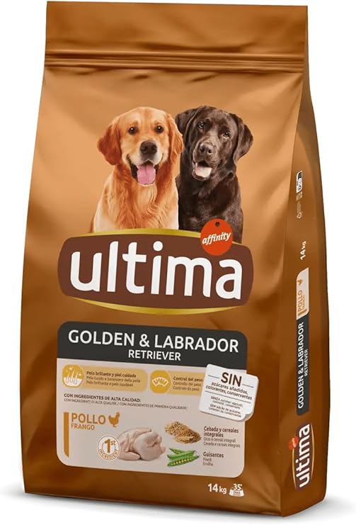 Ultima Medium-Maxi Golden & Labrador Pollo-Comida seca para perros, 14kg