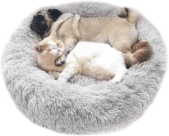 Cozywind Cama para Perros y Gatos,Mascotas Calentito Cojín Redondo Suave de Felpa (70cm, Gris Claro)