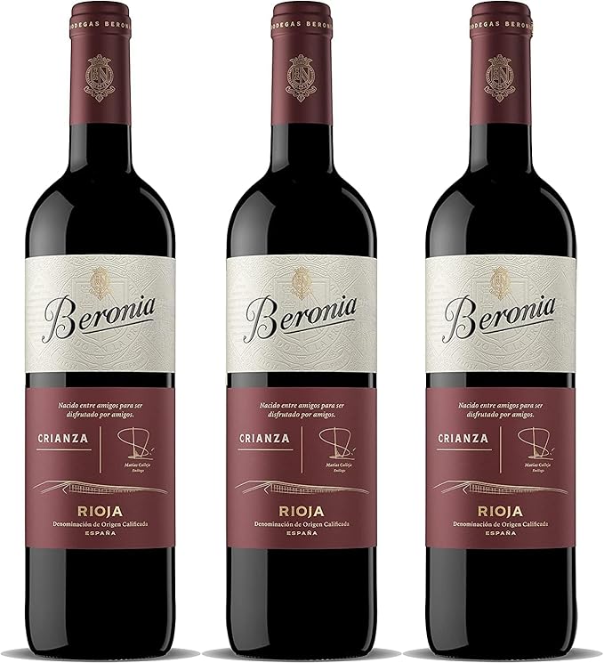 Beronia Crianza - Vino Tinto D.O.Ca. Rioja - 3 botellas de 750 ml - Total: 2250 ml, el embalaje puede variar