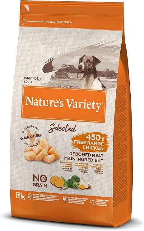 Nature's Variety Selected, Pienso para Perros Adultos Pequeños, Sin cereales, con Pollo campero deshuesado, 1,5kg