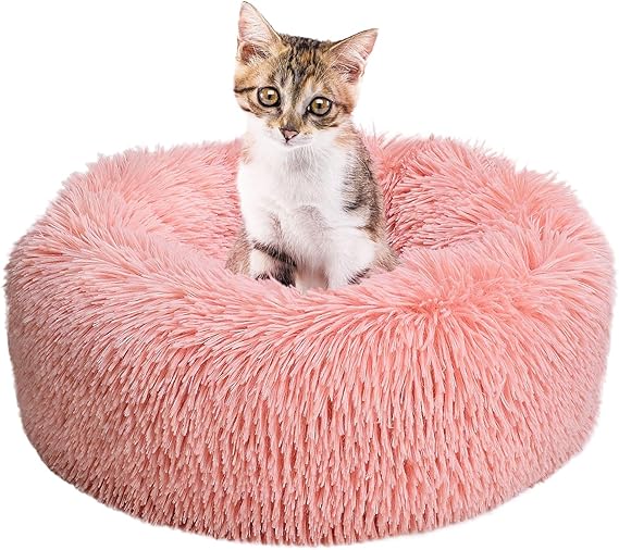 Cama para Perros 40CM Cama para Mascotas, Redonda Cama Gatos Pequeño con Parte Inferior Antideslizante Adecuado Cálido Felpa Cama Cojin Interior Invierno para Gatos y Perros Pequeños (S-Rosa)