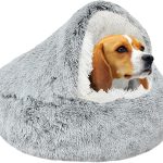 Cama de felpa calmante para gatos y perros en forma de dónut. Cojín cálido y suave con cómoda esponja, inferior antideslizante. Para mascotas pequeñas y medianas (65 cm, gris)