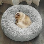 DONWEI Cama Perros Cama Gatos, Cómodo y Suave de Felpa Redondo Mascotas Cojín, Antiestres y Lavable Cama Redonda para Mascotas,para Perro y Gato Medianos Pequeños(50cm Gris Claro)