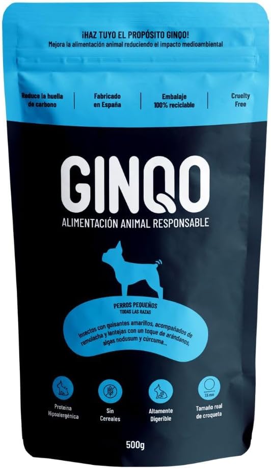 Ginqo Pienso Natural con Proteína de Insectos para Perros Talla Pequeña (500 g (Paquete de 1))