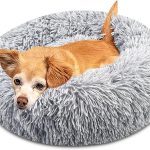 Brevanza Cama Perro CóModo Y CáLida, Felpa Camas para Gatos Invierno, Cojin Redonda Perro Antideslizante, Cojines Suave Lavable, para Gato Y Perros Medianos PequeñOs, (Diameter:50cm, Gris)