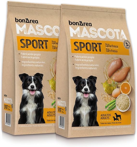 BonÀrea - Pienso para Perros Adultos de Razas Pequeñas Medianas y Grandes - Pack de 2 x 10KG (Total 20KG) - Carne Fresca-Pienso de Alta Energía para Actividad Física Intensa -Hecho en España- Sport