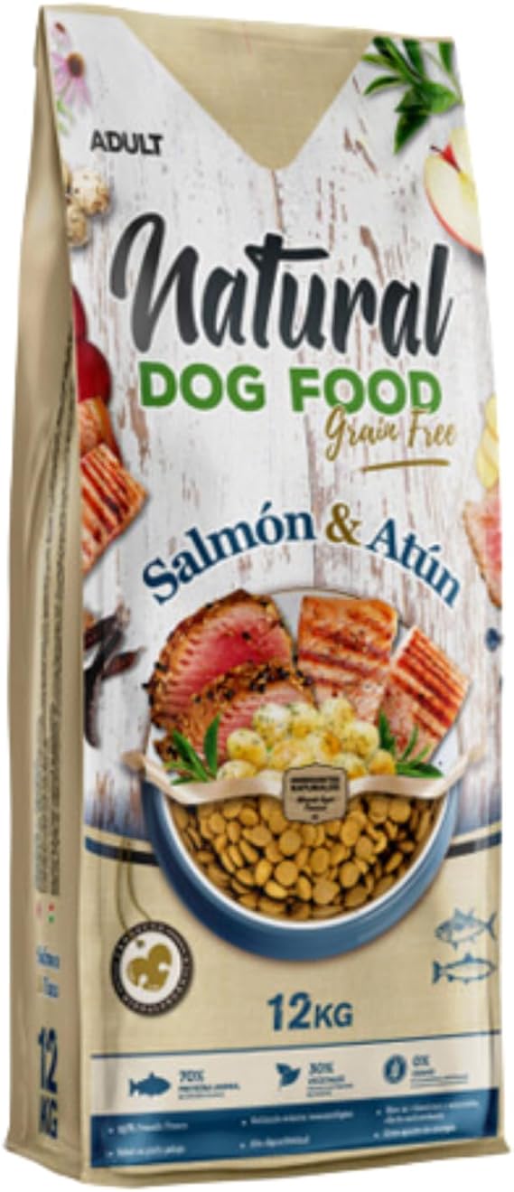 Natural Dog Food Grain Free de SALMÓN y ATÚN. Pienso para Perros Sensibles, pienso bajo en Grasa, Perros con Alergias e Intolerancias Alimentarias, Hipoalergenico (Hypoallergenic) (12 KG)