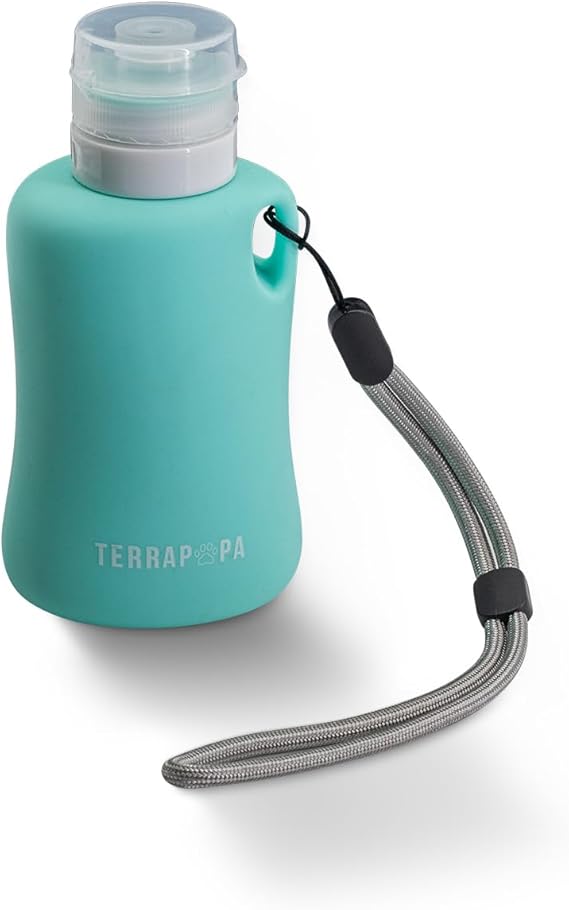 TERRAPOPA Botella pipi perros silicona 150ml. Botella de agua para perros con tapón antigoteo y fácil de transportar. Accesorios para Perros (Azul)