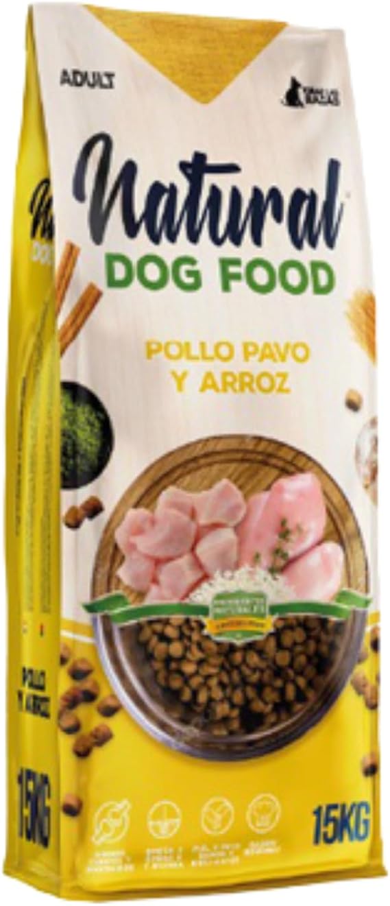 Natural Dog Food Pollo, Pavo y arroz, Pienso para Perros Adultos pequeños y Grandes, Todas Las Razas, pienso Premium para Perros, Alimento seco para Perros, pienso Natural, pienso de Pollo (15 KG.)