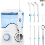 TUREWELL Irrigador Dental, cable electrico, blanco, Irrigador Bucal Professionale con 8 Boquillas Multifuncionales, Capacidad de 600ml, 10 Ajustes de Presión del agua, Limpieza Dientes