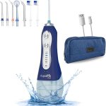 Aquapik One, Irrigador Dental y Nasal portátil. Incluye 8 Boquillas multifuncionales. 5 modos de Uso. Capacidad 300 ml. Batería recargable. Recomendado para toda la familia (Azul)