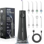 AUIEI Irrigador Dental, Irrigador Bucal Portatil Inalámbrico Profesional 8 Boquillas 5 Modos, USB Recargable Para Limpieza de Dientes, IPX7 Impermeable 300ML, Para Hogar y Viajes (Negro)