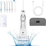 Irrigador Bucal Portatil, H2ofloss Irrigador Dental a Batería con 6 Boquillas 5 Modos, IPX7 Impermeable, 300ml Recargable Irrigador limpiador Dientes, para el hogar y los viajes