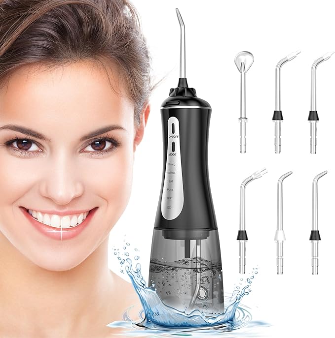 ETROBOT Irrigador Dental Portatil Profesional, 350ML Water Flosser, Irrigador Bucal Inalámbrico Profesional 6 Boquillas 5 Modos, IPX7 Impermeable USB-C Recargable Para Limpieza Dientes