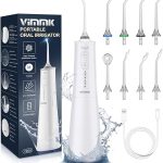 Irrigador Bucal Portatil, Vimmk Irrigador Dental Inalámbrico Profesional 8 Boquillas 5 Modos, IPX7 Impermeable 300ML USB-C Recargable Para Limpieza Dientes, Para el Hogar y los Viajes (Blanco)