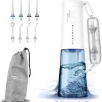 Ultracare One - Irrigador Dental profesional de la familia Aquapik. 4 Modos, 6 niveles de presión. 8 boquillas. Tanque de agua 250 ml. Recargable por USB. Bolsa de Viaje incluida. Irrigador Bucal