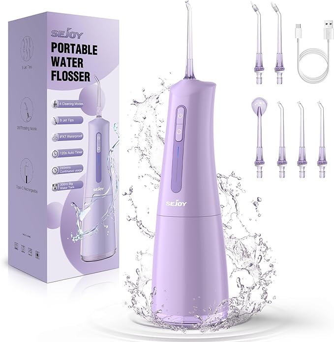 300mL Water Flosser con 4 Modos 6 Puntas de Chorro,Irrigador Oral Dental para Casa y Viaje para el Cuidado Oral,USB Recargable Inalámbrico Agua Picos Dentales para la Limpieza de los Dientes,IPX7