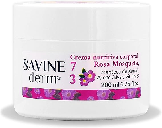 SAVINE DERM CREMA CORPORAL REGENERADORA ROSA MOSQUETA para Pieles Muy Secas/Previene Envejecimiento de la Piel/Cicatrización/Hidratación intensa/Rosa Mosqueta para Cicatrices y Estrías 200mL