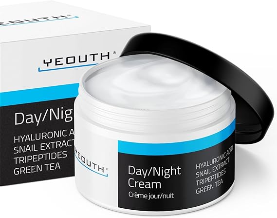 YEOUTH Crema Día y Noche con Ácido Hialurónico y Mucina de Caracol, Hidratante 24 Horas, Hidratación Intensa Para Todo Tipo de Piel, Efecto Luminoso 120g