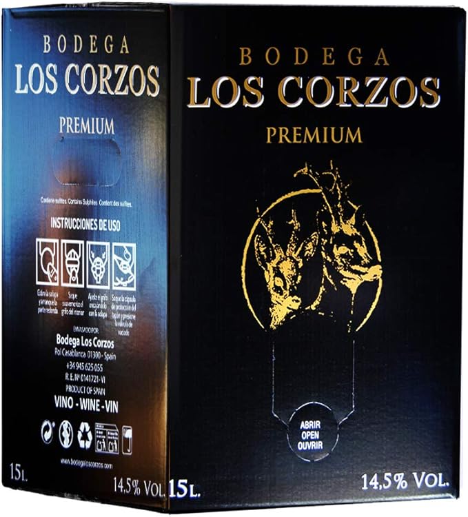 Bag in Box 15L Vino Tinto PREMIUM (Equivalente a 20 Botellas de 750 ml) vino tinto con grifo y asa incorporada con la máxima calidad de Bodega Los Corzos