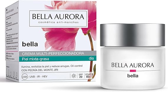 BELLA AURORA - Crema de Día Multiperfeccionadora Bella, para Piel Mixta-Grasa, Crema Hidratante, +40 Años, Uso Diario, Crema Antimanchas y Antiedad, Protección SPF20, para un Piel Brillante y Luminosa