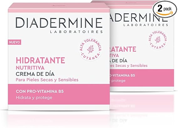 Diadermine - Crema Hidratante y Nutritiva de Día, 2uds de 50ml, para pieles secas y sensibles, Cutis hidratado y nutrido